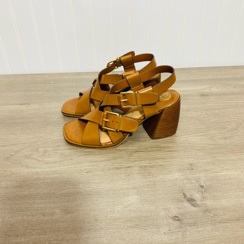 Used women Vince Camuto Penina Tailored Leather Heeled Sandal size 6.5 no box - Picture 6 of 9